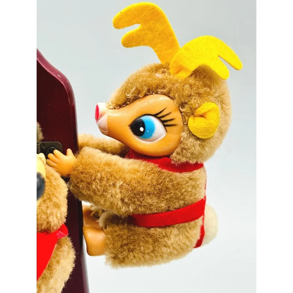 Clip On Pencil Hugger Plush Brown Christmas Dog and Reindeer Set pf 2 1980s